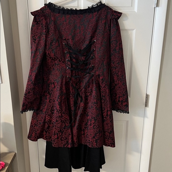 NEW H&R Red Floral Gothic Steampunk Corset Jacket & Matching Swingdress Size 14 - Picture 10 of 16